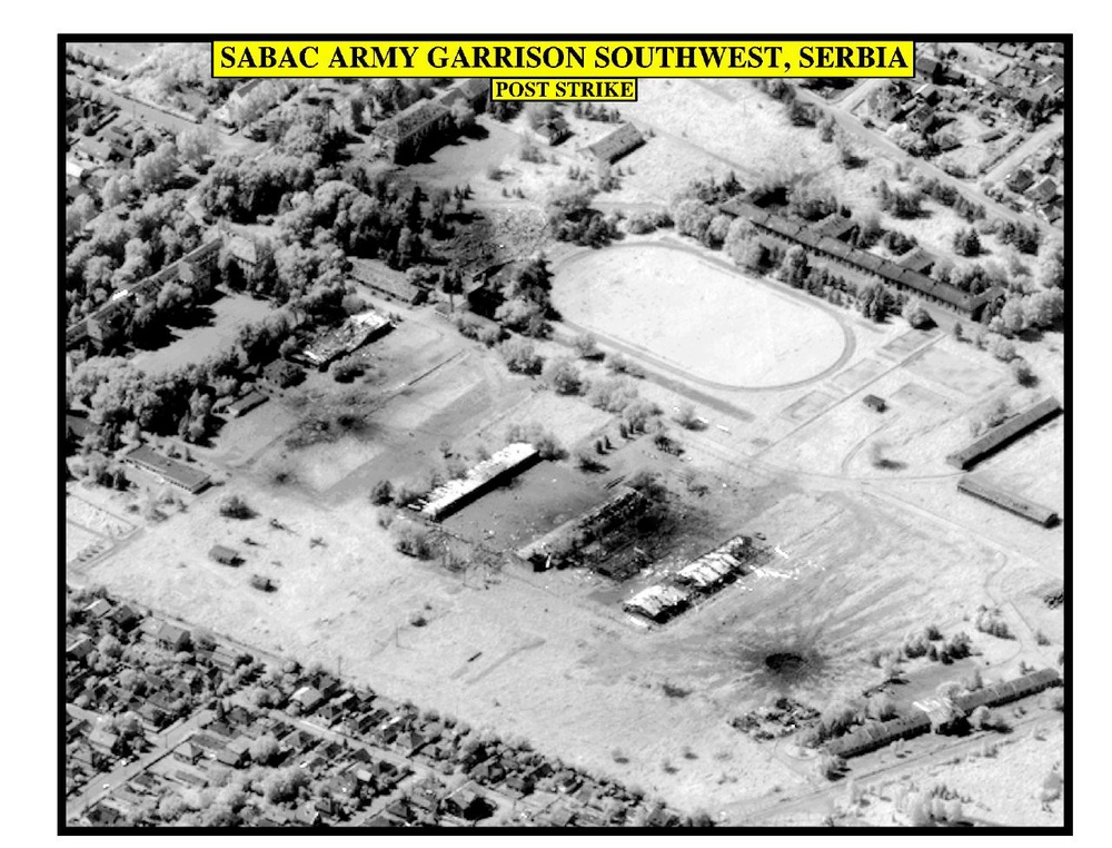 Post-strike assessment photo of Sabac Army Garrison Southwest, Serbia.
