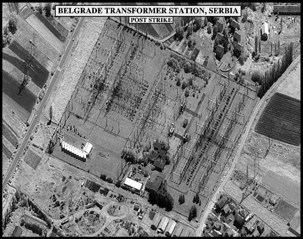 Post-strike bomb damage assessment photograph of the Belgrade Transformer Station, Serbia.