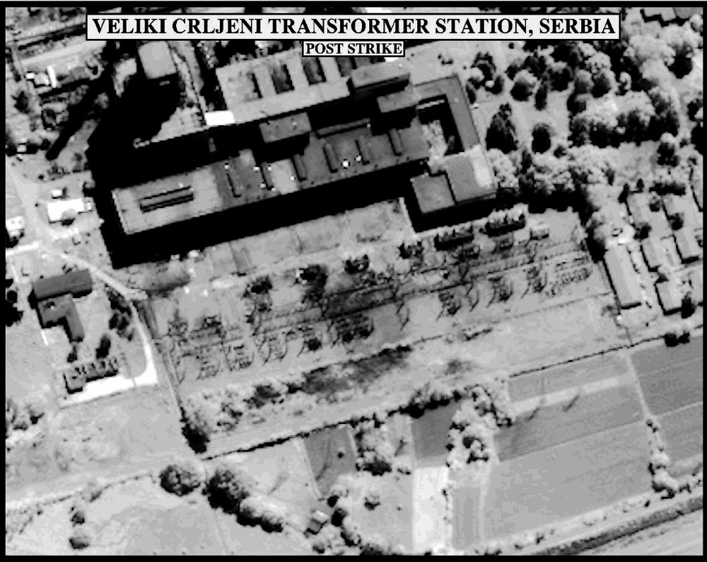 Post-strike bomb damage assessment photograph of the Veliki Crljeni Transformer Station, Serbia.