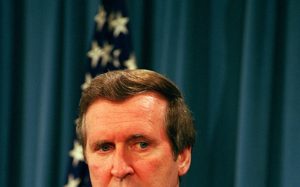 Secretary Cohen conducts a press briefing on the signing of the Military Technical Agreement.