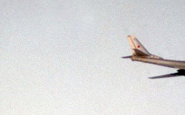 U.S. Air Force F-15 Eagle escorts a Russian Tu-95 Bear H strategic bomber.