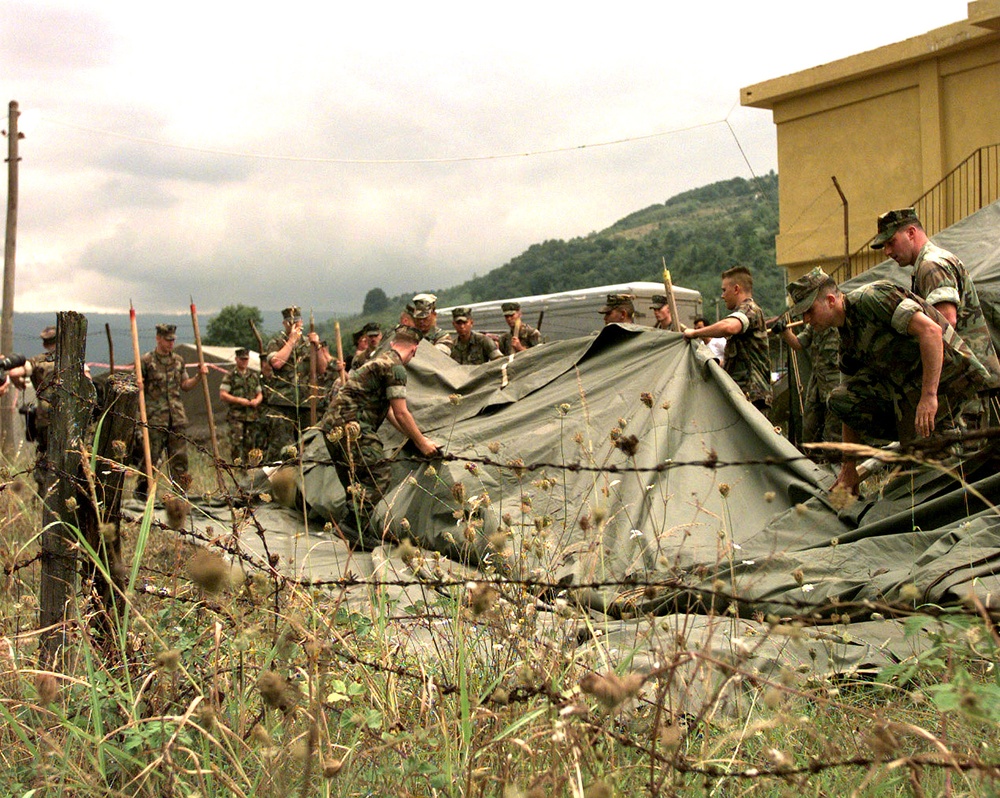 U.S. Marines erect tents for homeless earthquake victims in Turkey.