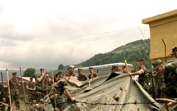 U.S. Marines erect tents for homeless earthquake victims in Turkey.