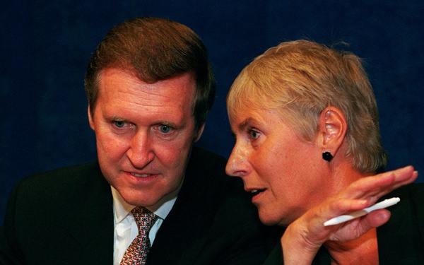 Secretary Cohen and Minister Lower discuss an issue during the Nordic/Baltic Defense Ministerial.