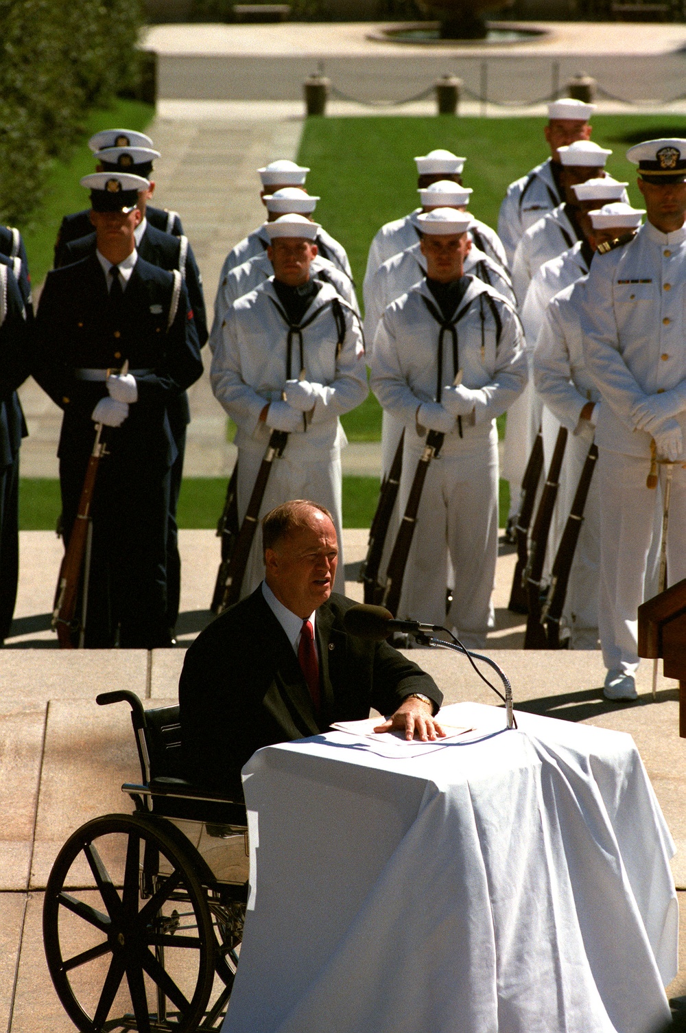 Democratic Sen. Max Cleland of Georgia gives the keynote address at the National POW/MIA Recognition Day ceremony.