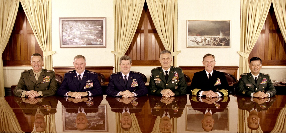 The Joint Chiefs of Staff photographed in the Joint Chiefs of Staff Gold Room (sitting).