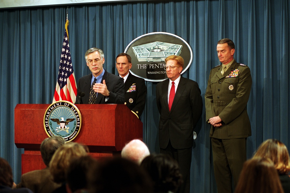 Secretary of the Navy Richard Danzig responds to a question during a Pentagon briefing concerning the use of Vieques.