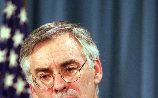 Secretary of the Navy Danzig responds to a question during a Pentagon briefing on Vieques, Puerto Rico.