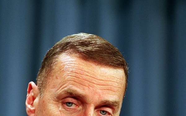 Commandant of the Marine Corps Gen. James Jones responds to a  question during a Pentagon briefing on Vieques.