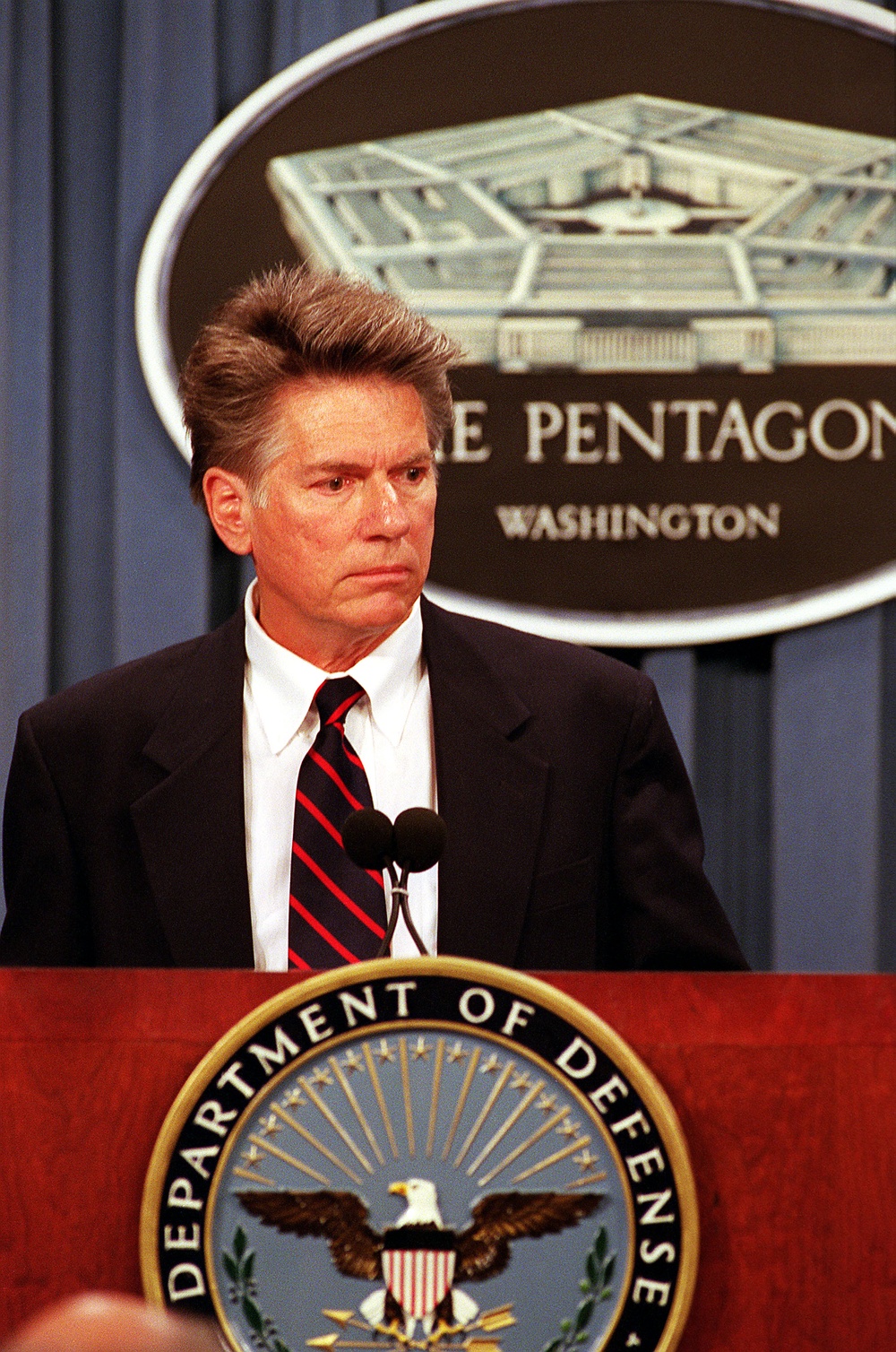 Dr. Joel Michalek listens to a reporter's question during a press briefing on the Ranch Hand Study.