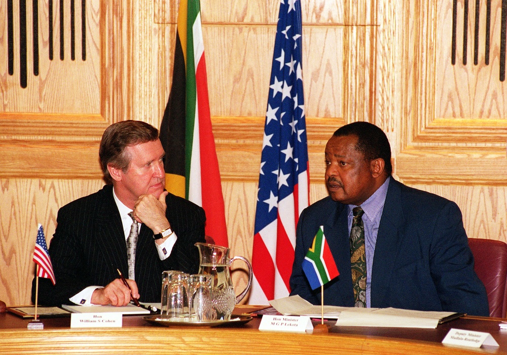 Secretary Cohen meets with South African Minister of Defense Patrick Lekota at the South African Ministry of Defense.