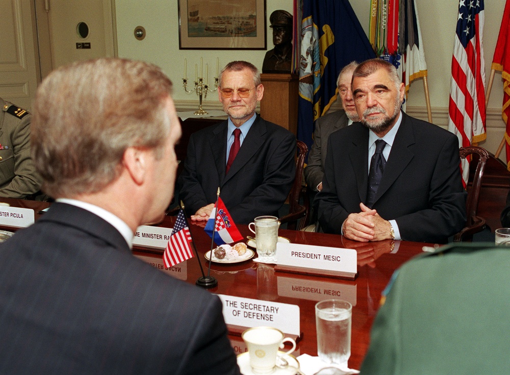 Secretary Cohen meets with Prime Minister Racan and President Mesic of the Republic of Croatia.