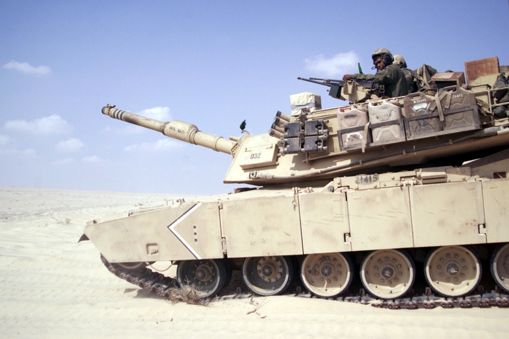 A U.S. Marine Corps M1-A1 Main Battle Tank prepares to  move through a course of fire on Range 2.