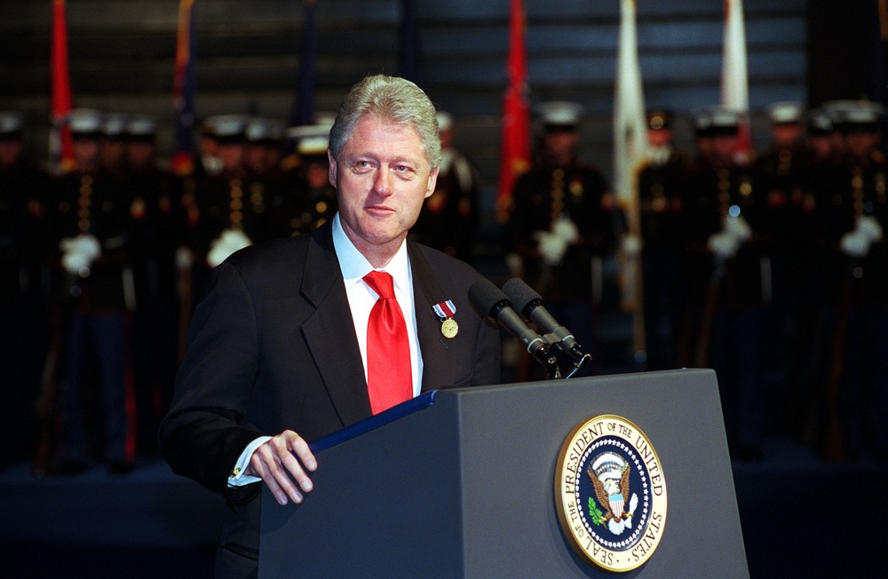 President Clinton addresses the troops during an Armed Forces Review and Awards Ceremony at Fort Myer.