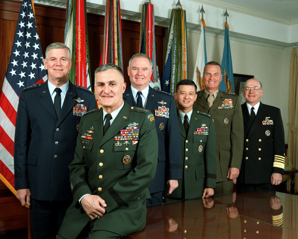 The Joint Chiefs of Staff photographed in the Joint Chiefs of Staff Gold Room (standing).