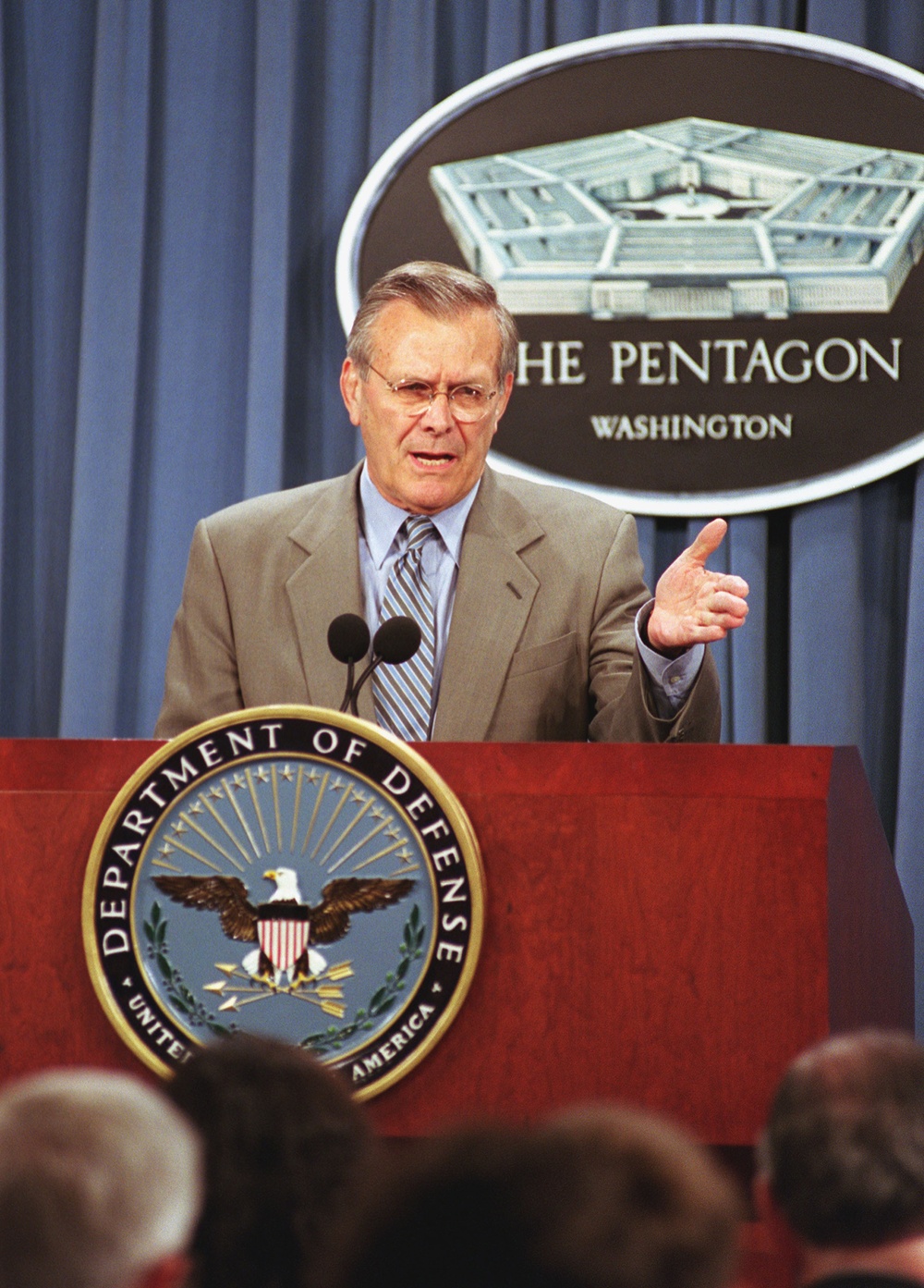 Secretary of Defense Donald H. Rumsfeld opens the Pentagon briefing.