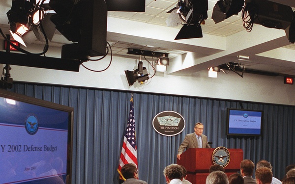 Secretary Rumsfeld begins his section of a briefing.
