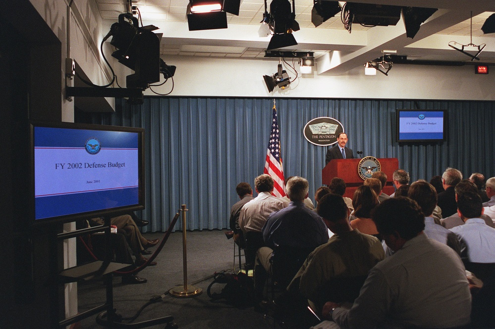 Under Secretary of Defense (Comptroller) Dov Zakheim conducts a Pentagon briefing.