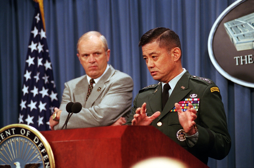 Gen. Shinseki and Secretary White announce the Army installations selected to host the next four Interim Brigade Combat Teams.