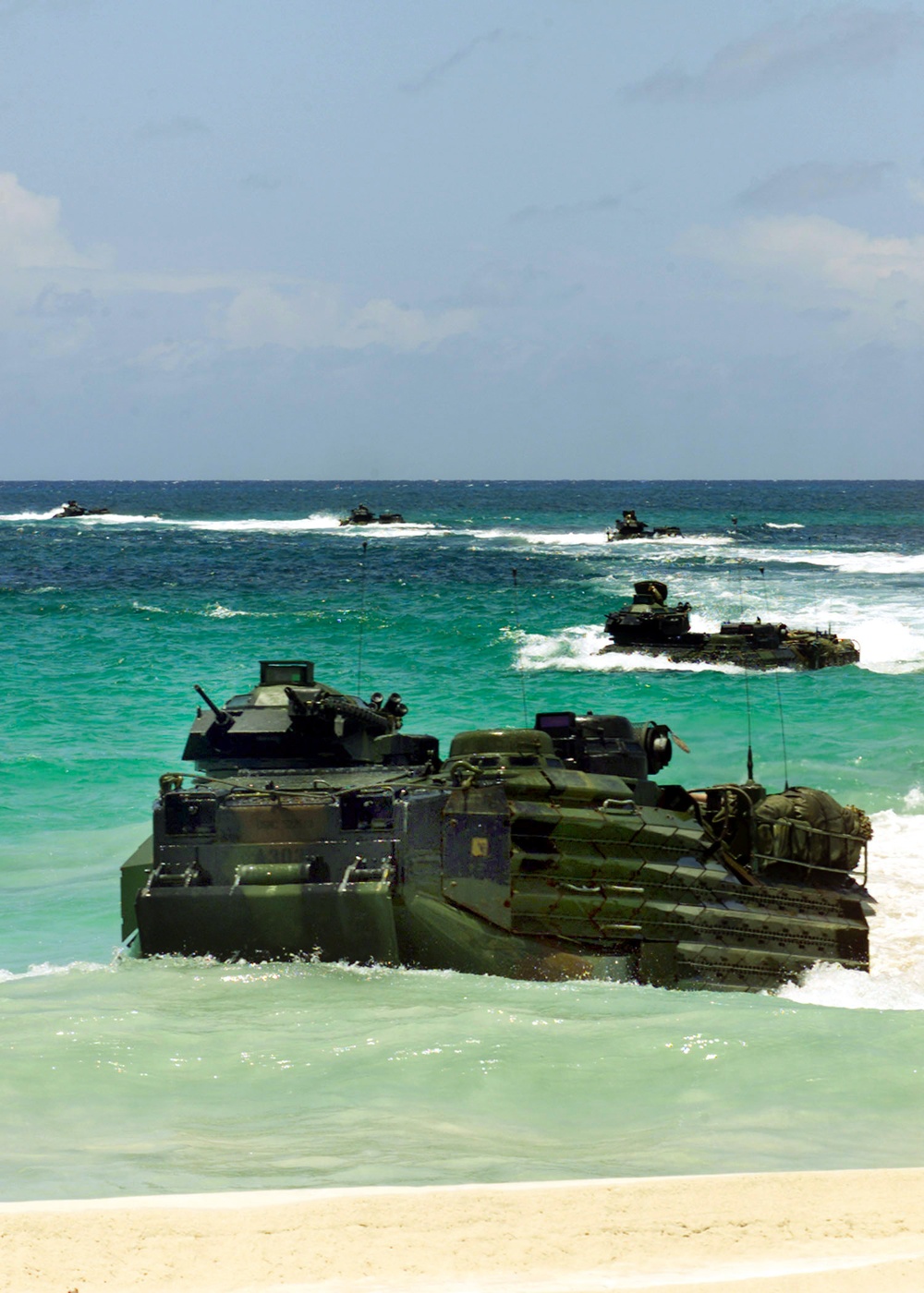 U.S. Marine Corps Armored Amphibious Vehicles land at Blue Beach on the island of Vieques, Puerto Rico.