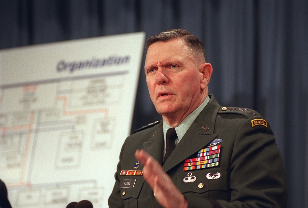 Gen. John Keane, Army vice chief of staff, briefs Pentagon reporters.