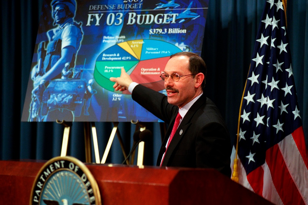 Undersecretary Zakheim briefs reporters at the Pentagon on the proposed Fiscal 2003 DoD budget.