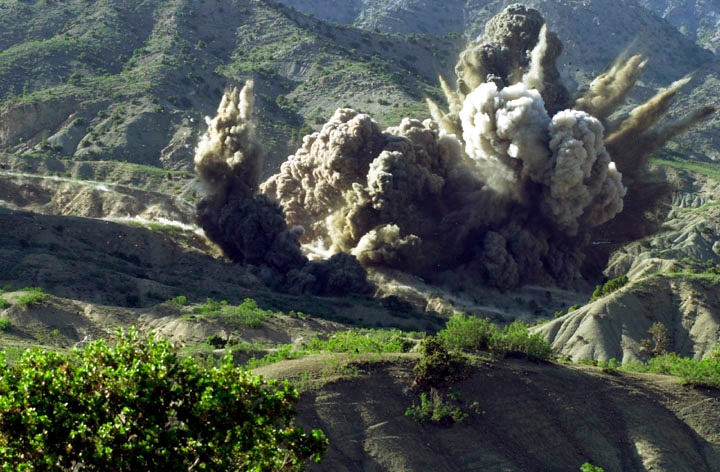 British Royal Engineers of Task Force Jacana destroy a cave complex in Afghanistan.