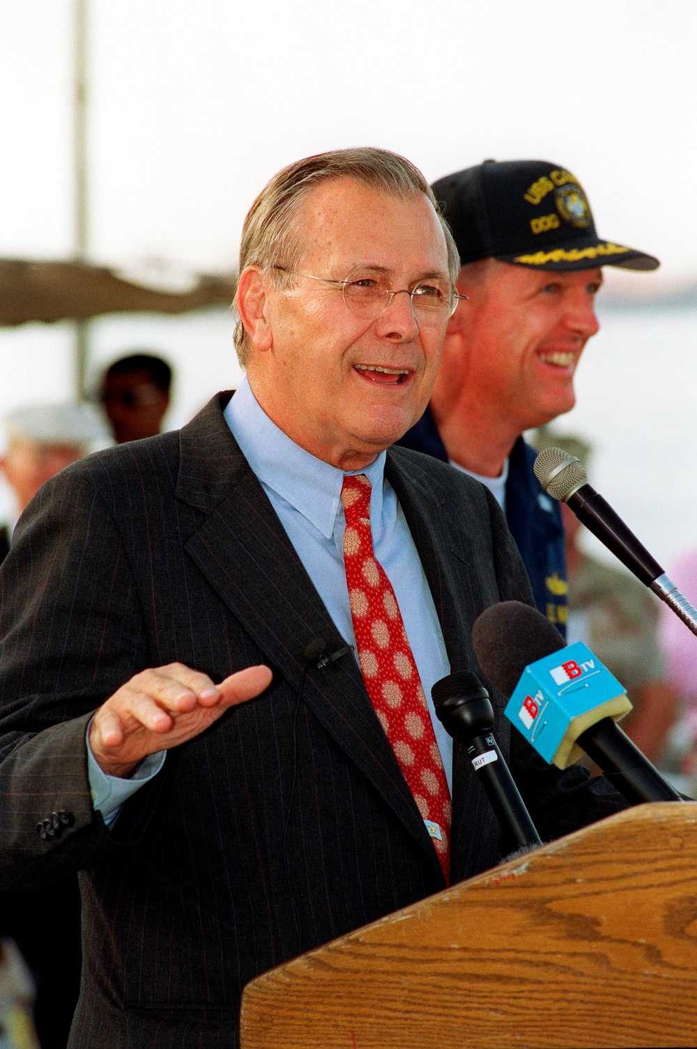 Secretary Rumsfeld addresses the crew of the USS Carney (DDG 64) while in port in Bahrain.