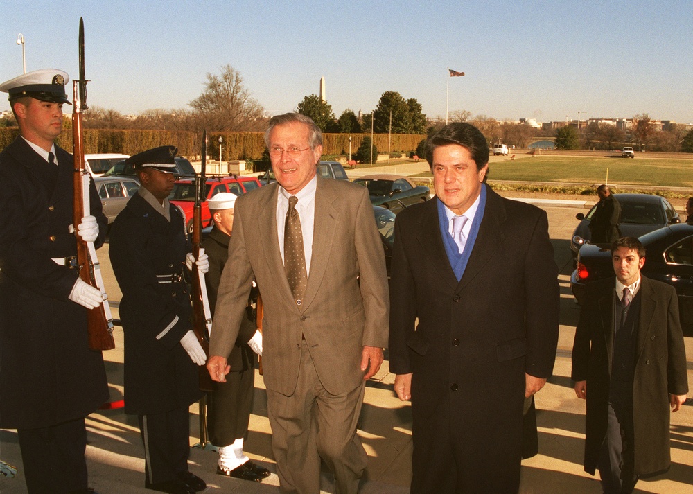 Secretary Rumsfeld escorts Spanish Minister of Defense Federico Trillo into the Pentagon.