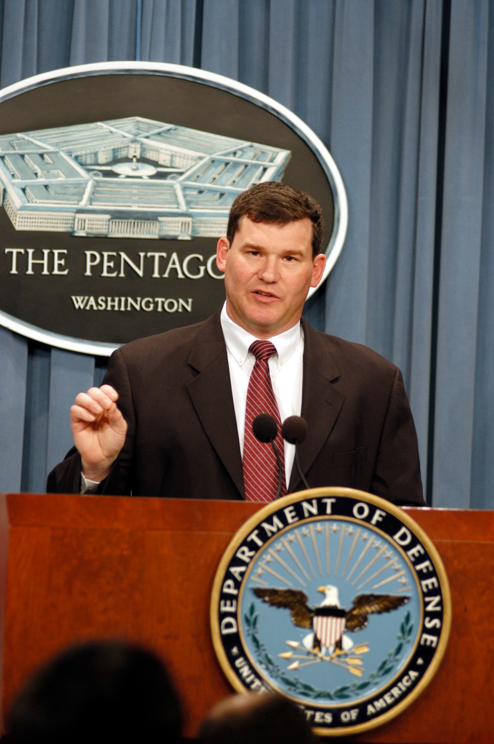Dyke Weatherington briefs reporters on the UAV Roadmap report during a Pentagon press conference.