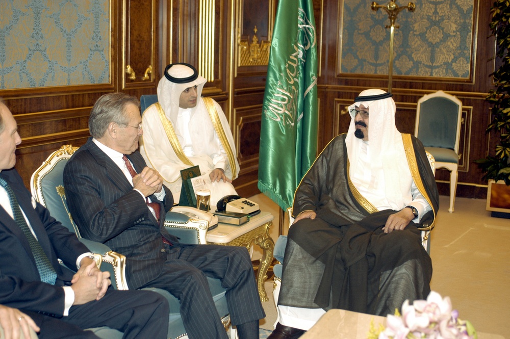 Secretary Rumsfeld meets with Saudi Crown Prince Abdallah bin Abd al-Aziz Al Saud in Riyadh.