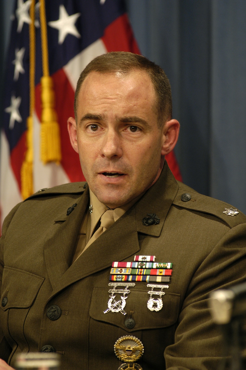 Lt. Col. William Lietzau participates in a press briefing at the Pentagon dealing with military commissions.