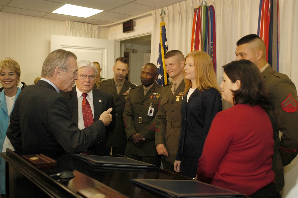 Secretary Rumsfeld stresses the importance of the memorandum of understanding he just signed with Labor Secretary Chao.