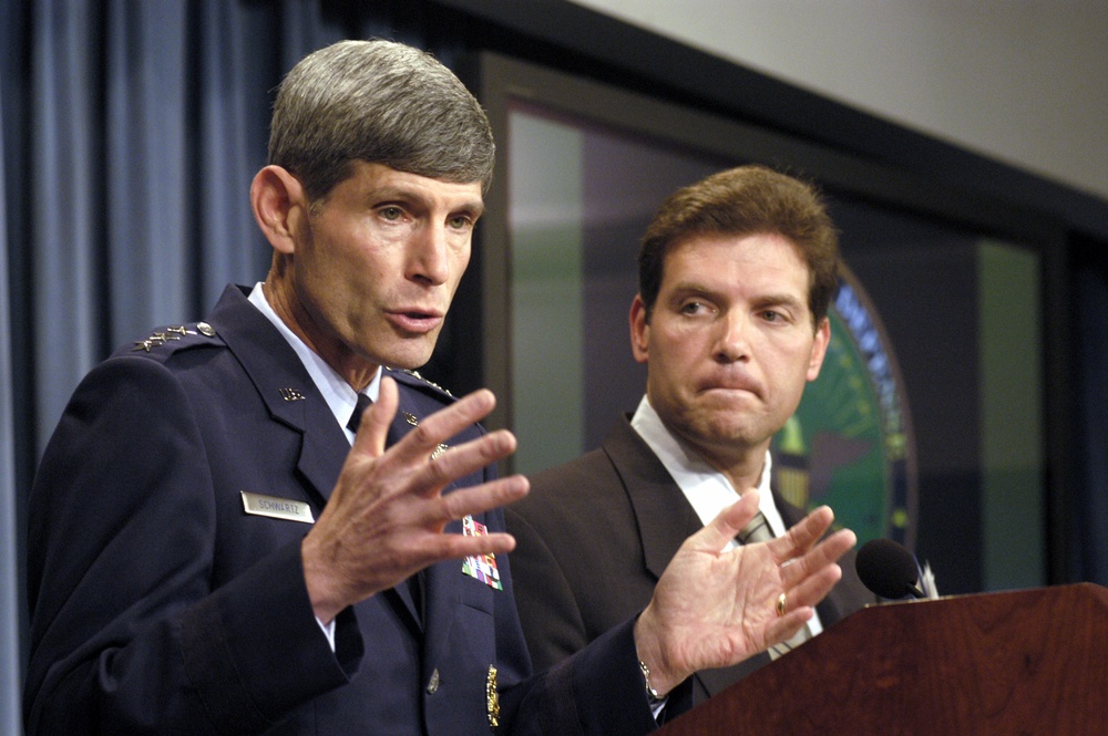Lt. Gen. Schwartz responds to a reporter's question regarding the hunt for Saddam Hussein during a Pentagon press conference.