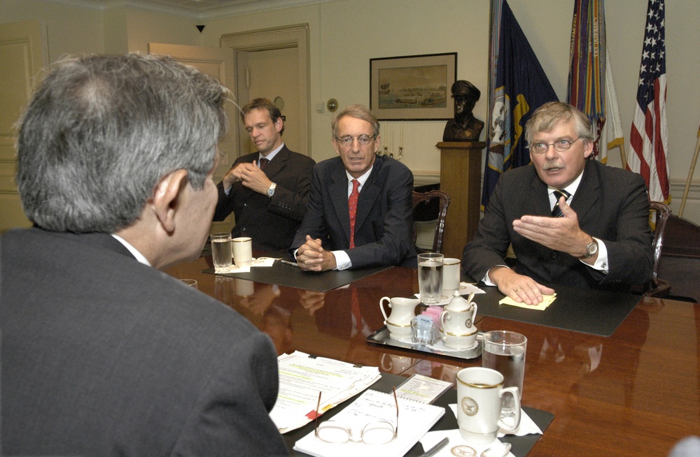 Netherlands State Secretary for Defense Cees van der Knaap meets with Deputy Secretary Wolfowitz at the Pentagon.