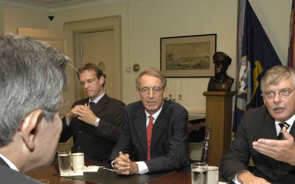 Netherlands State Secretary for Defense Cees van der Knaap meets with Deputy Secretary Wolfowitz at the Pentagon.