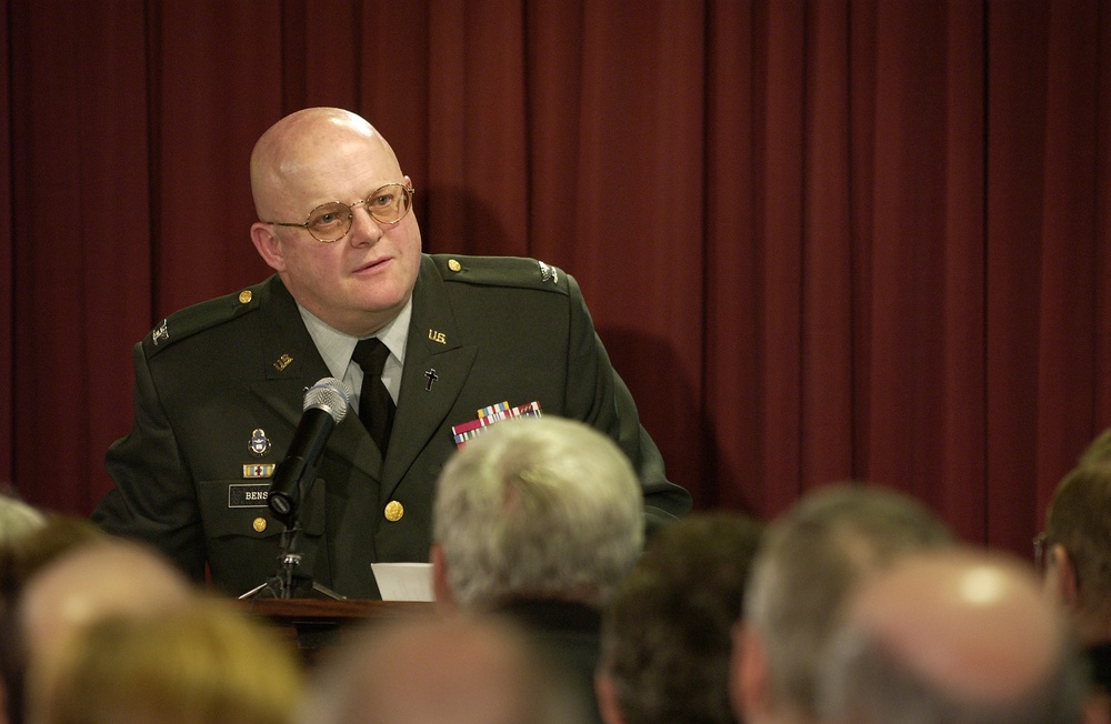 Pentagon Chaplain Col. Ralph G. Benson welcomes the attendees to the Pentagon Chapel.