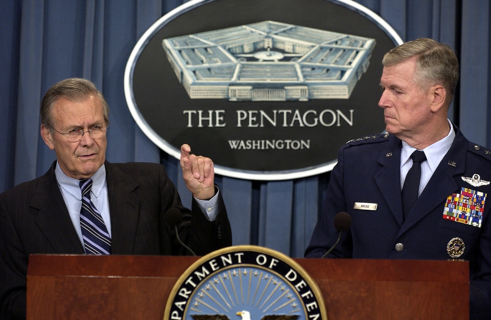 Secretary Rumsfeld tells reporters about the plans for the rotation of forces during a Pentagon press briefing.