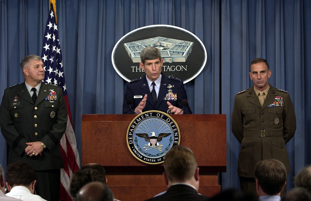 Lt. Gen. Norton Schwartz briefs reporters on the details of the plans for the rotation of forces.