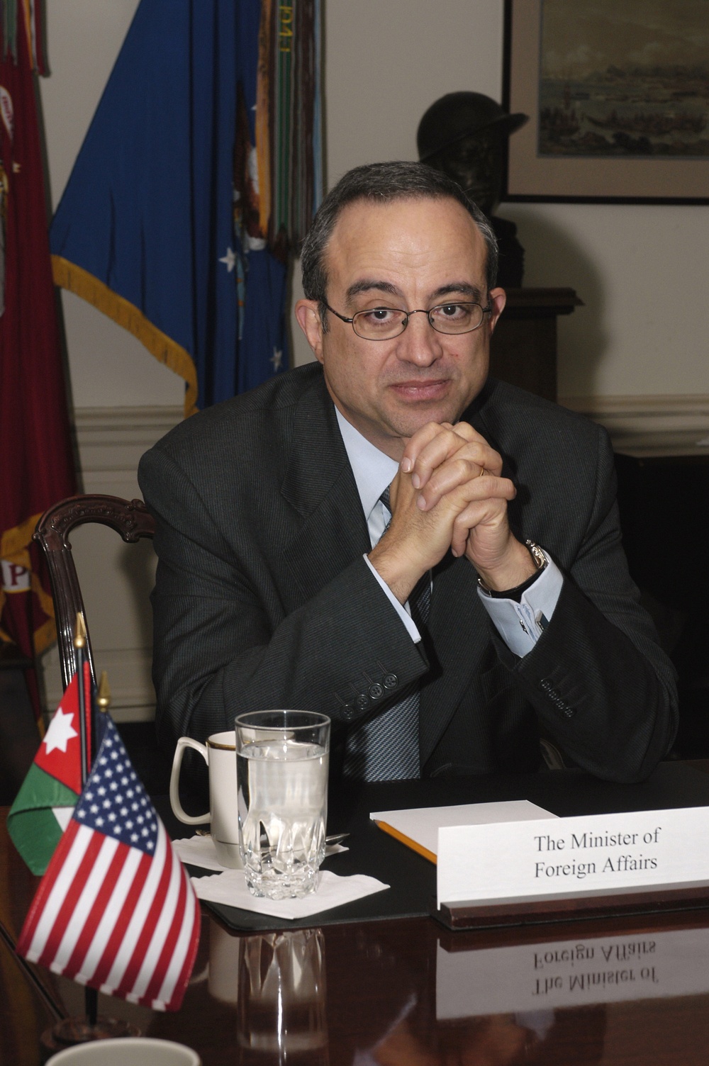 Jordanian Minister of Foreign Affairs Marwan Muasher meets with Deputy Secretary Wolfowitz in the Pentagon.