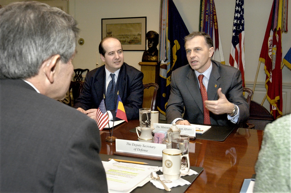 Romanian Minister of Foreign Affairs Mircea Geoana meets with Deputy Secretary Wolfowitz.