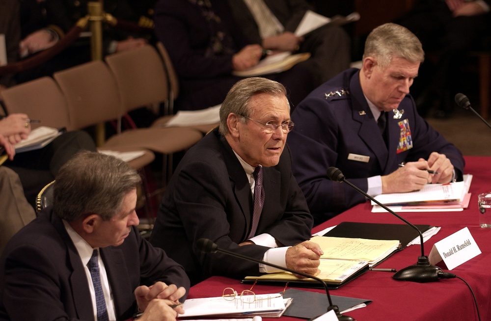 Deputy Secretary Wolfowitz, Secretary Rumsfeld and Gen. Myers testify before the 9-11 Commission.