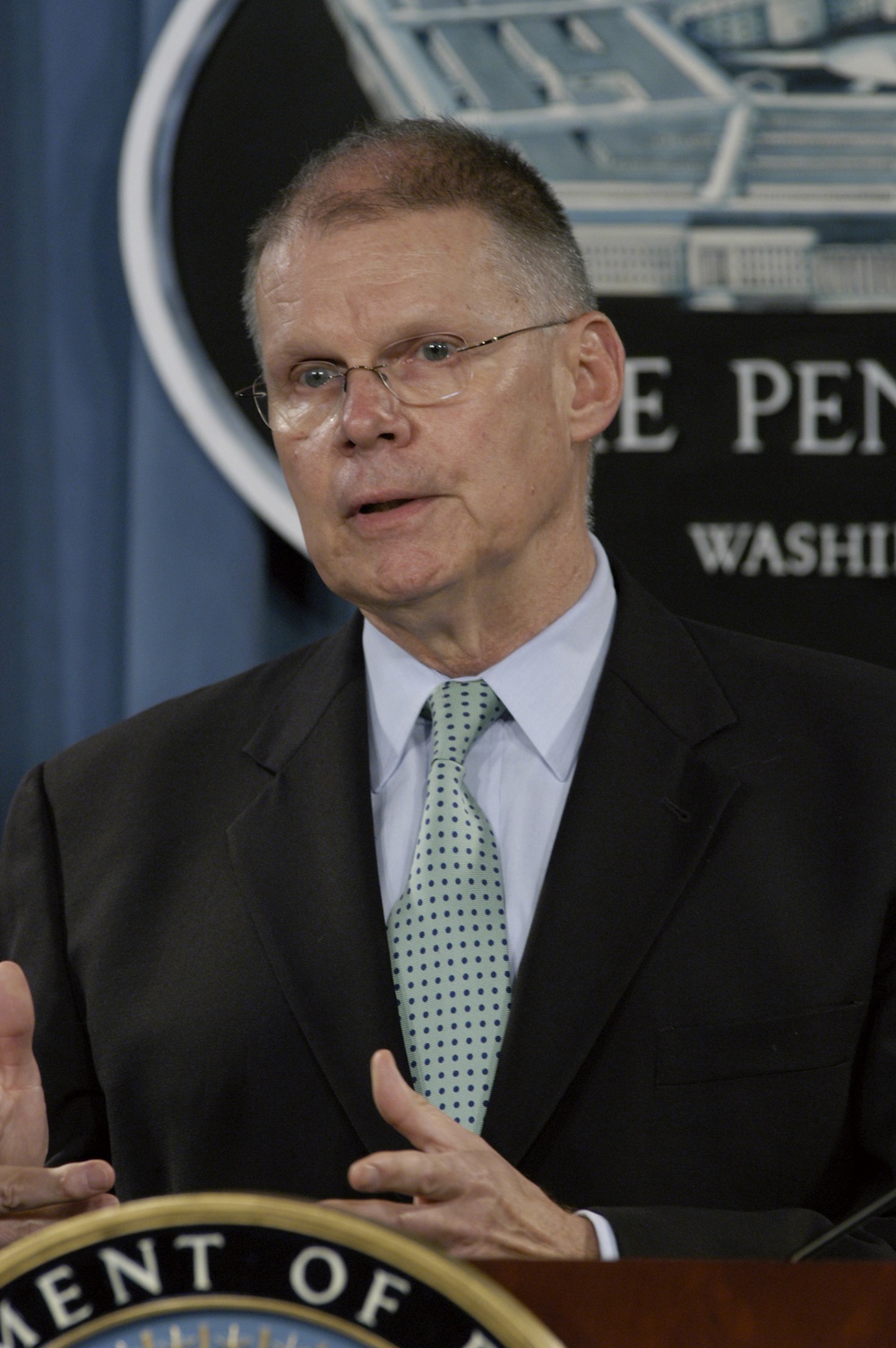 Appointing Authority for the Office of Military Commissions John Altenburg Jr. conducts a Pentagon briefing.