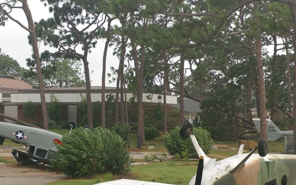 Planes lie overturned and damaged in the wake of Hurricane Ivan.