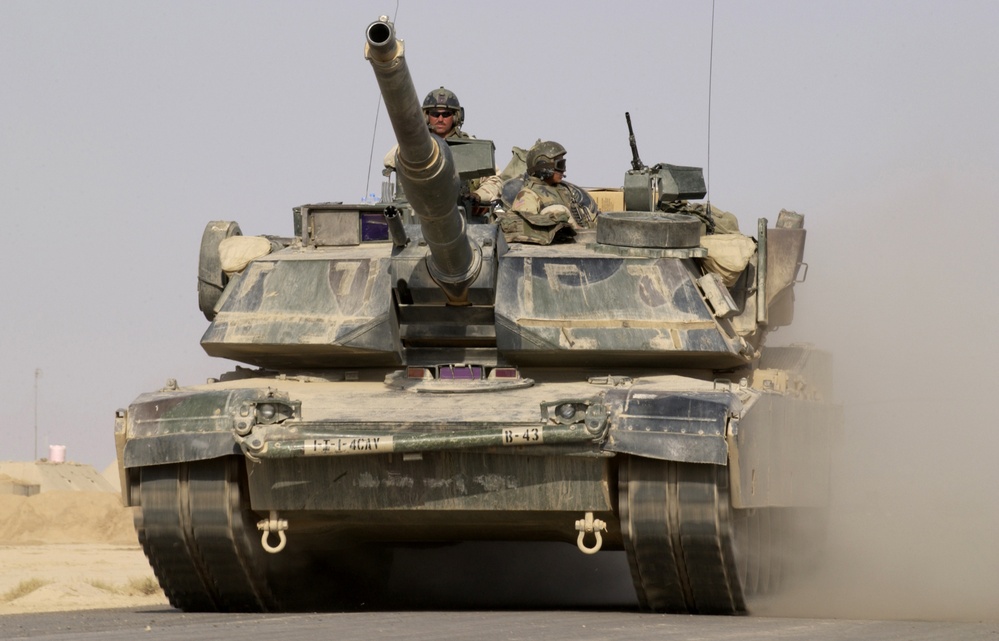 An M1A1 Abrams tank heads out on a mission.