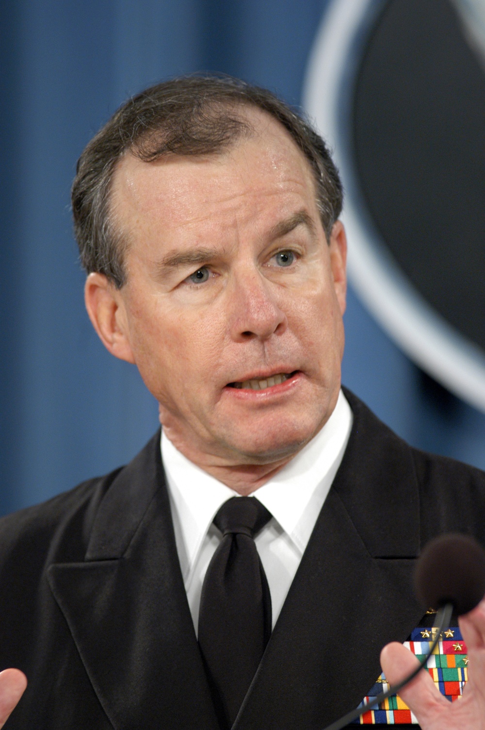 Adm. Thomas B. Fargo responds to a reporter's question.
