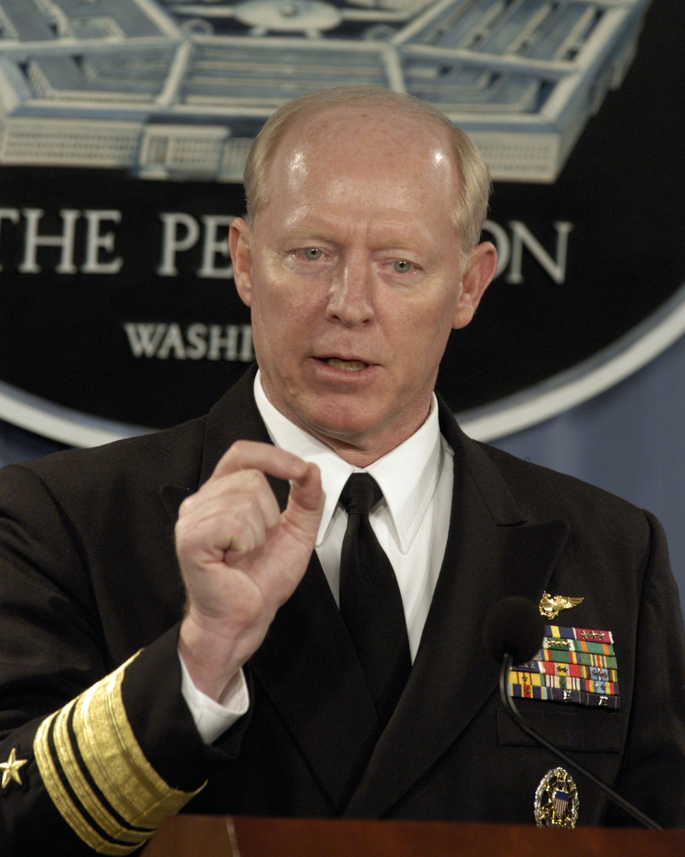 Navy Vice Adm. Robert F. Willard briefs reporters in the Pentagon.