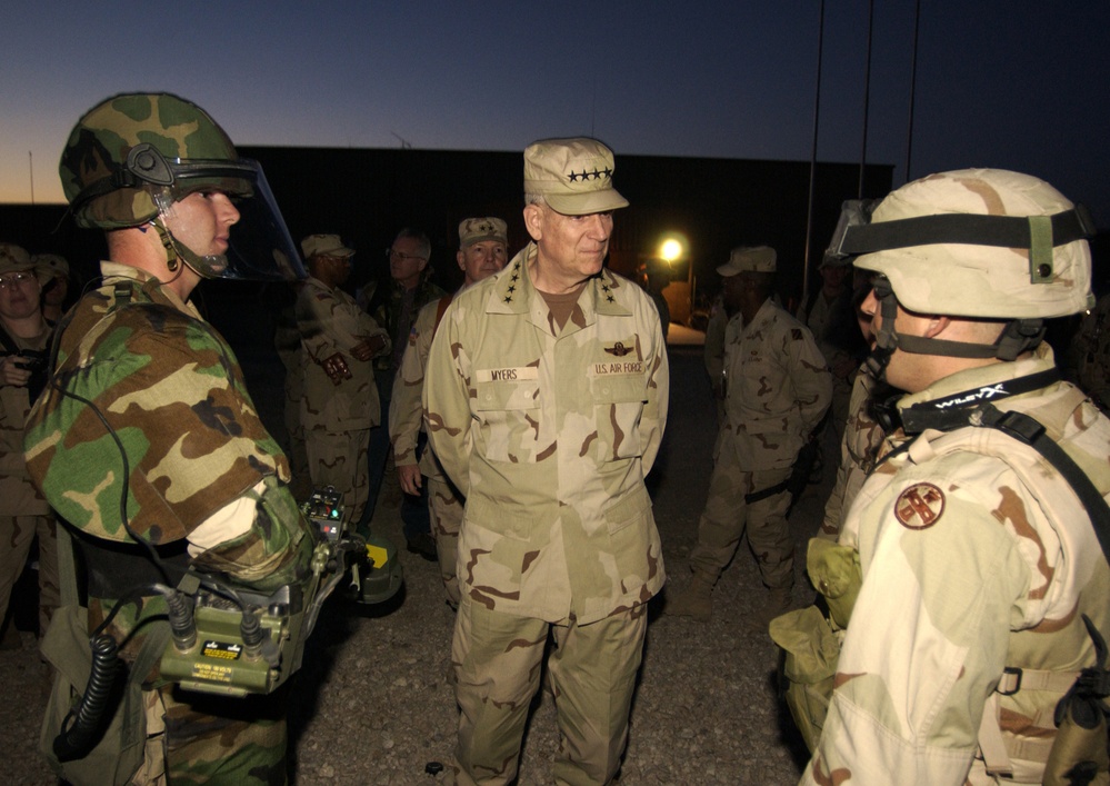 Gen. Richard B. Myers talks to soldiers with the 3rd Infantry Division.