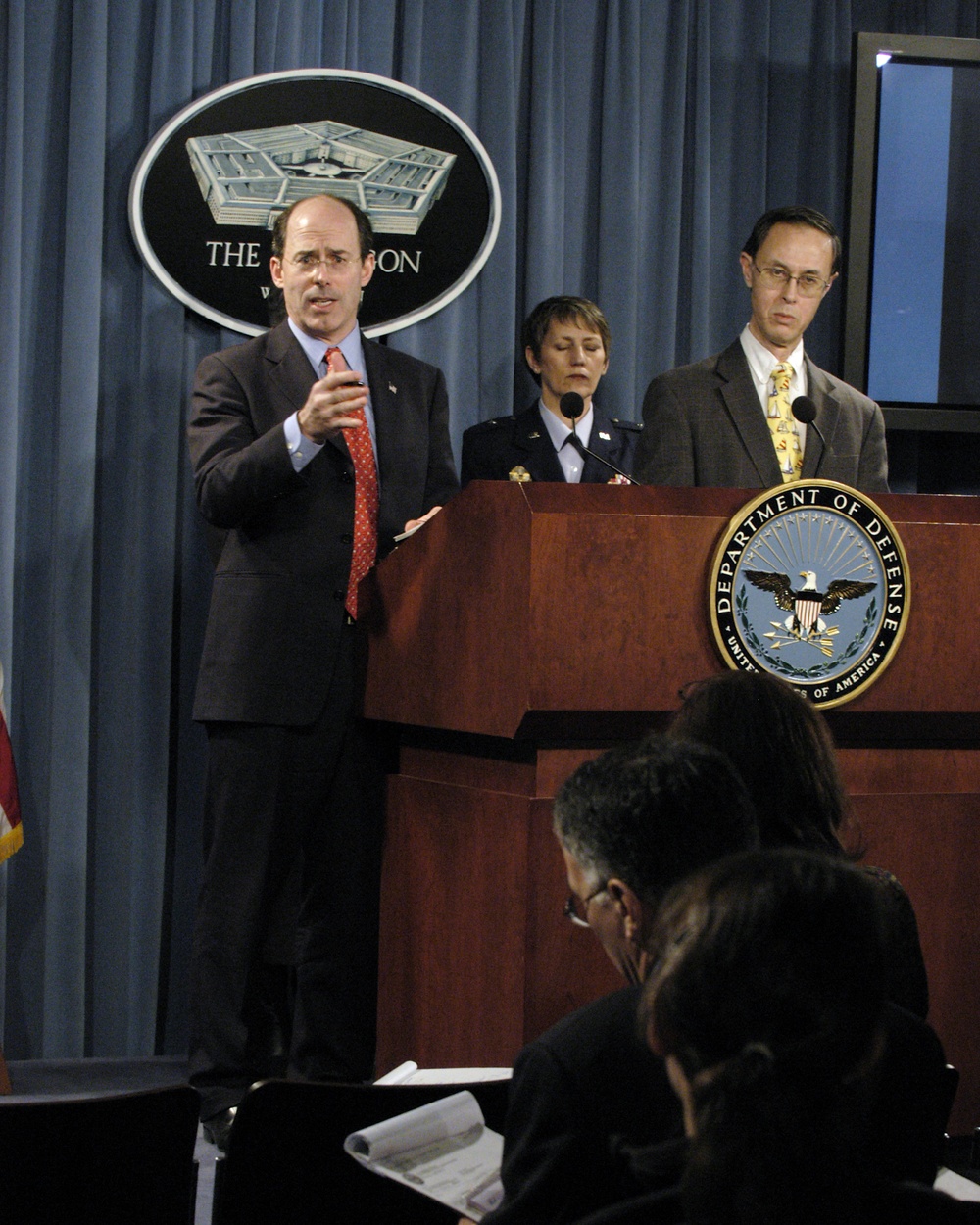 Department of Defense Inspector General Joseph E. Schmitz responds to a reporter's question.