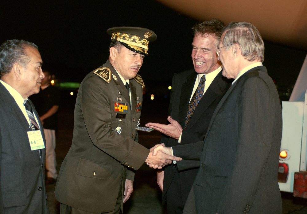 U.S. Ambassador to Guatemala John Hamilton introduces Secretary Rumsfeld.